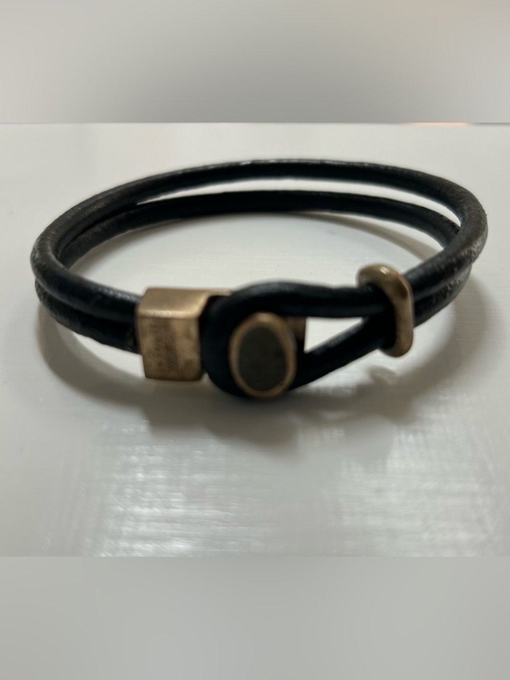 Minimal Black Leather Wrap Bracelet with Gold Accents